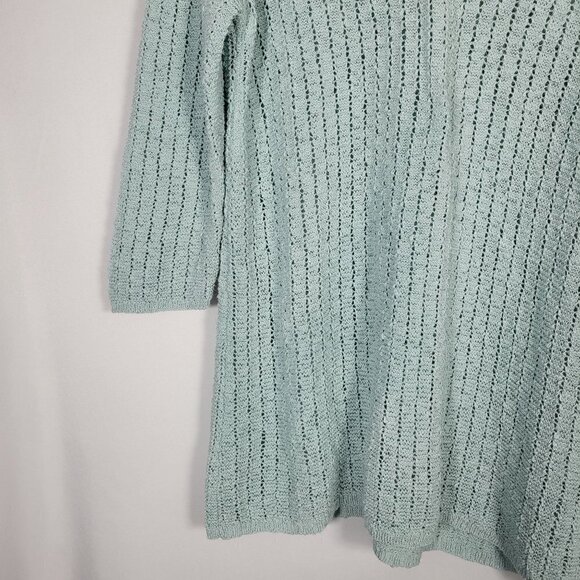 J. Jill Women's Textured Blue 3/4 Sleeve Open-Stitch V Neck Sweater Sz L Petite - Picture 5 of 14